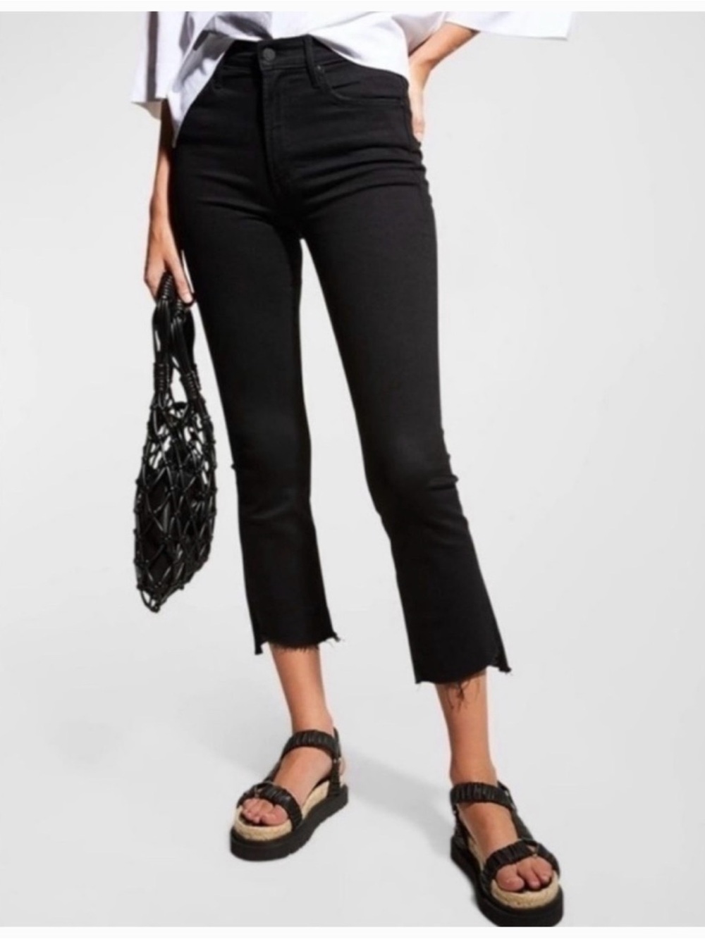 MOTHER Inside Crop Step Fray Jeans in Not Guilty/Black Size 28